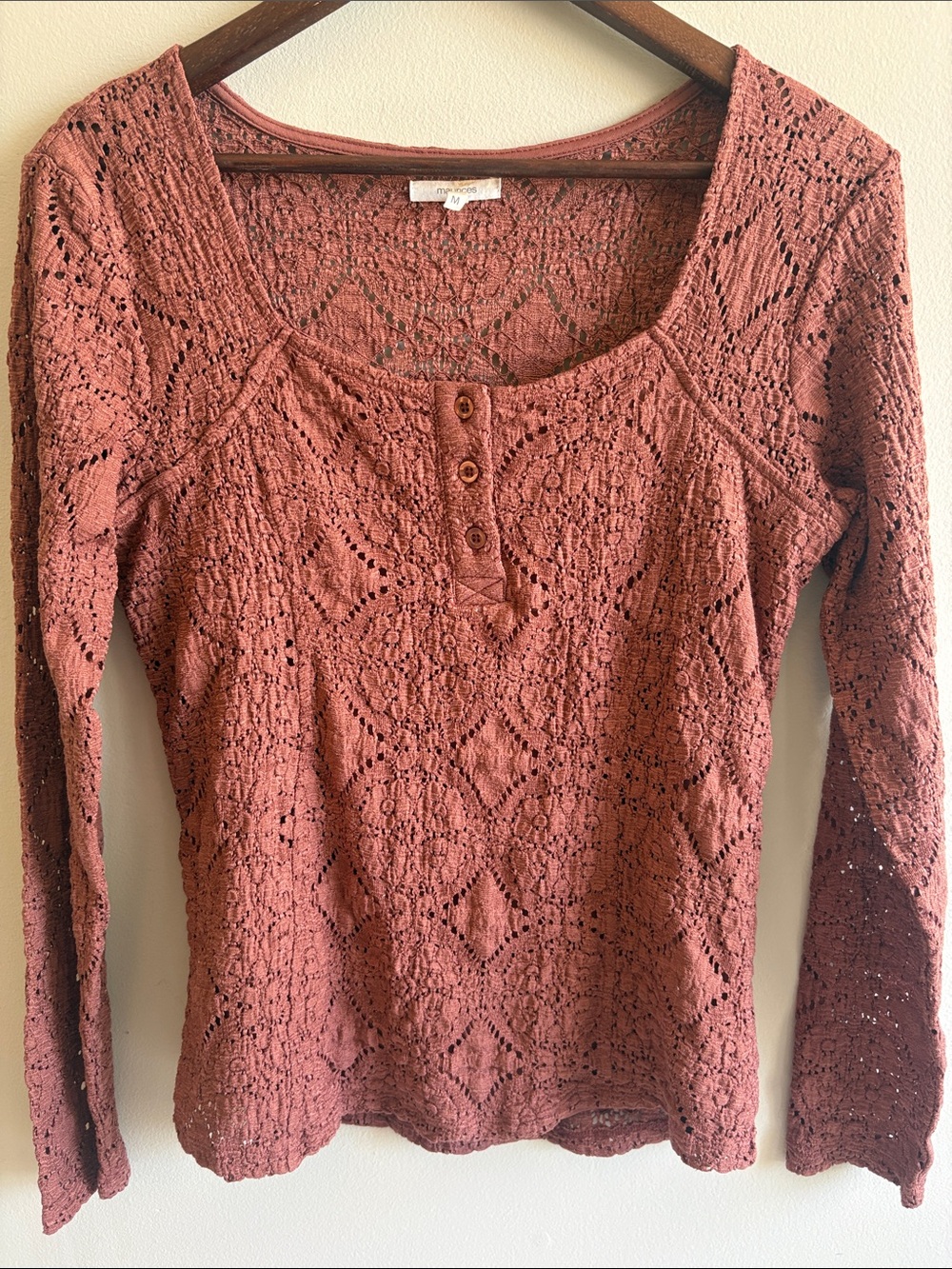 Maurices Boho Lace Knit Top Medium Dusty Rose Bell Sleeve Festival